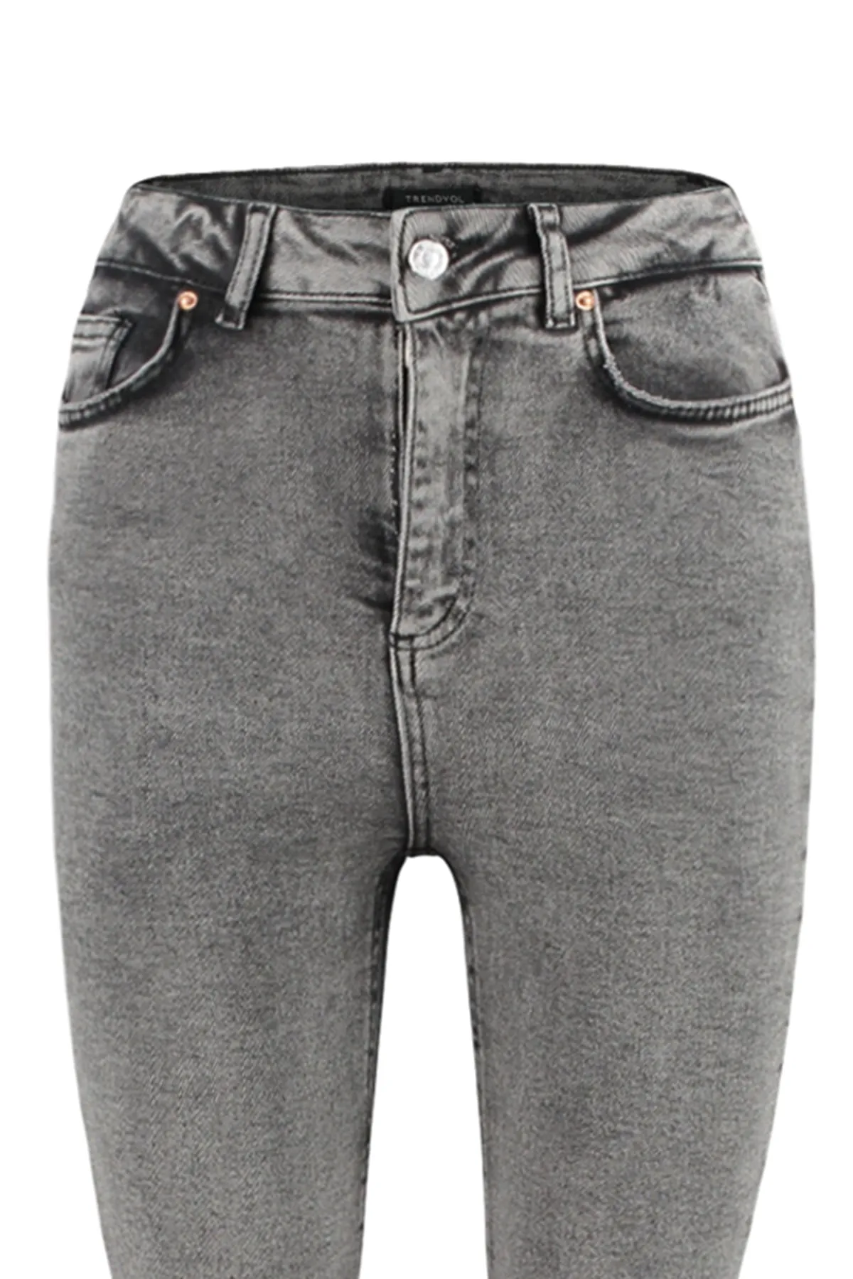 Trendyol Collection  Anthrazitfarbene Skinny Jeans mit hoher Taille TWOSS23JE00072