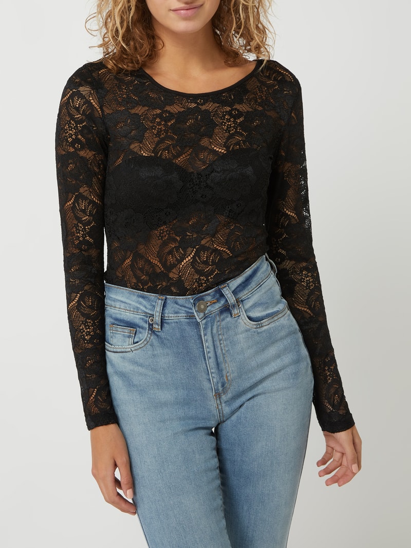 Body aus floraler Spitze in schwarz