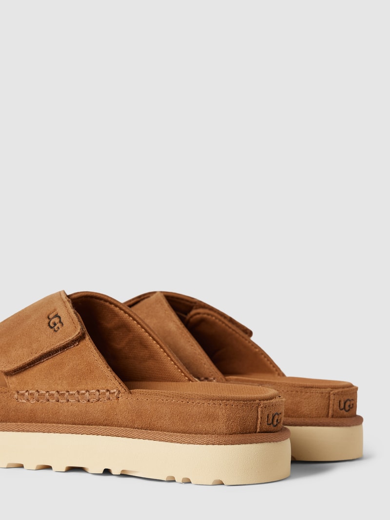 Pantoletten mit Label-Detail Modell 'GOLDENSTAR' in cognac