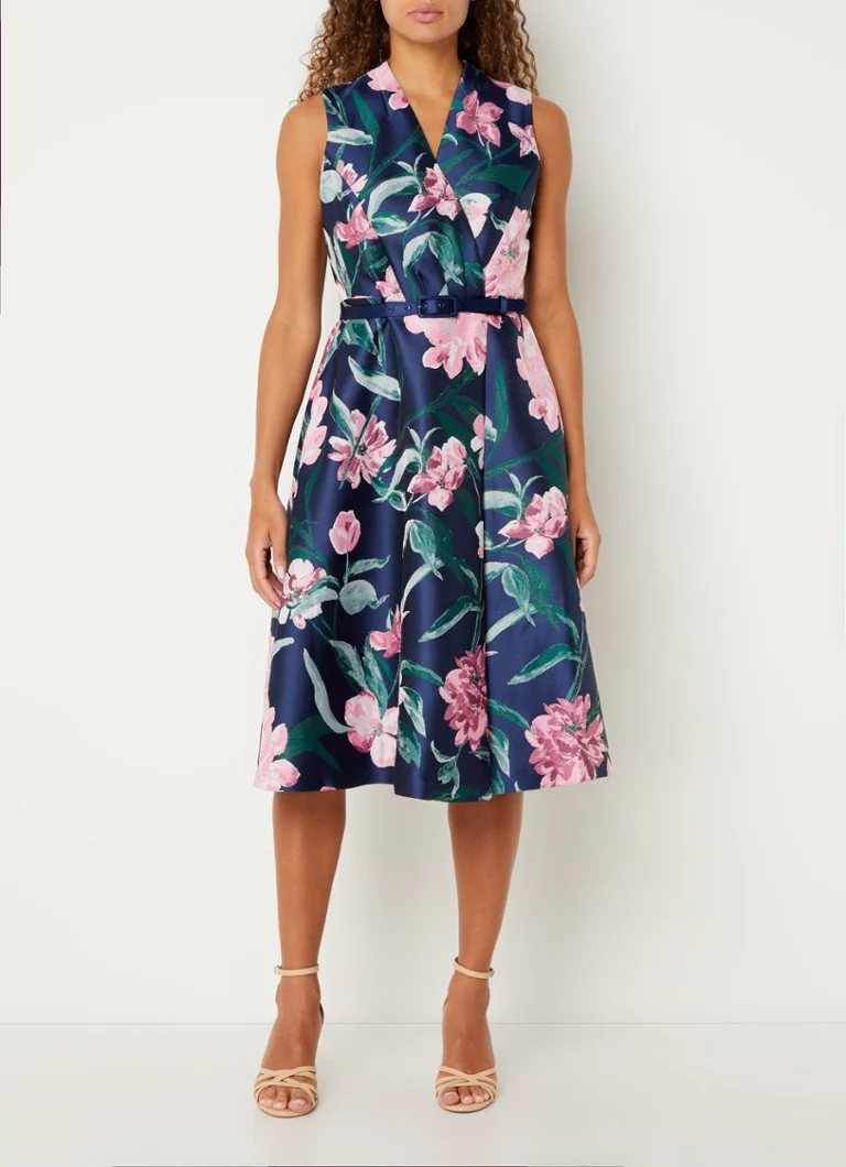 Vestido midi Phase Eight Salina con estampado floral y cinturón.
