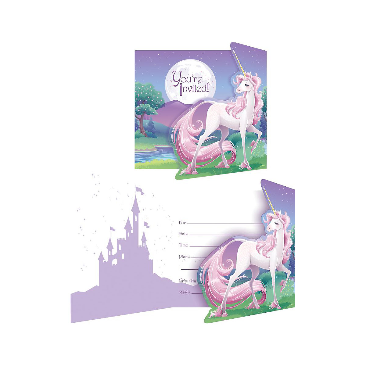Einladungskarten Einhorn, 8 Stück inkl. Kuvert