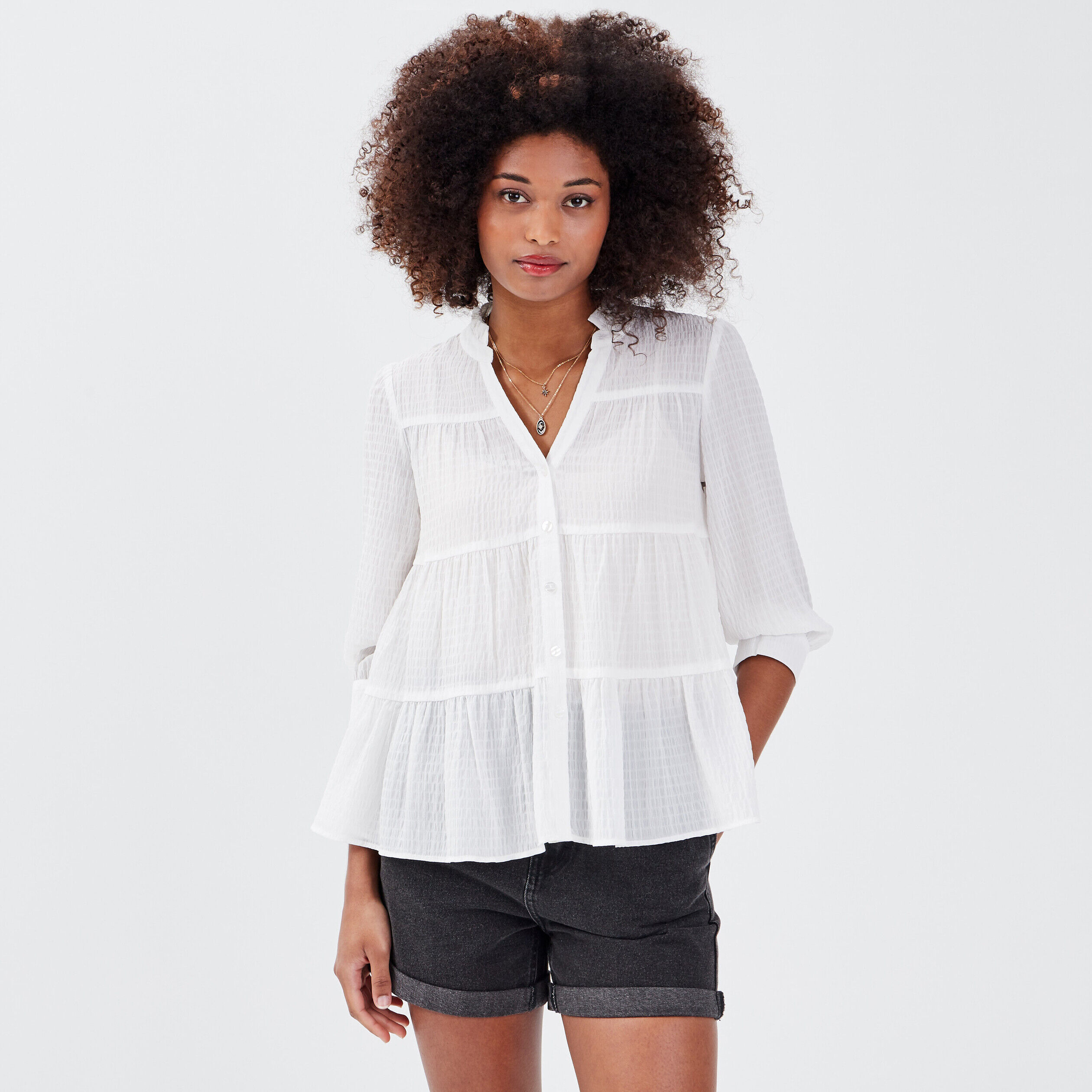 Blouse manches 3/4 ecru femme | Cache Cache