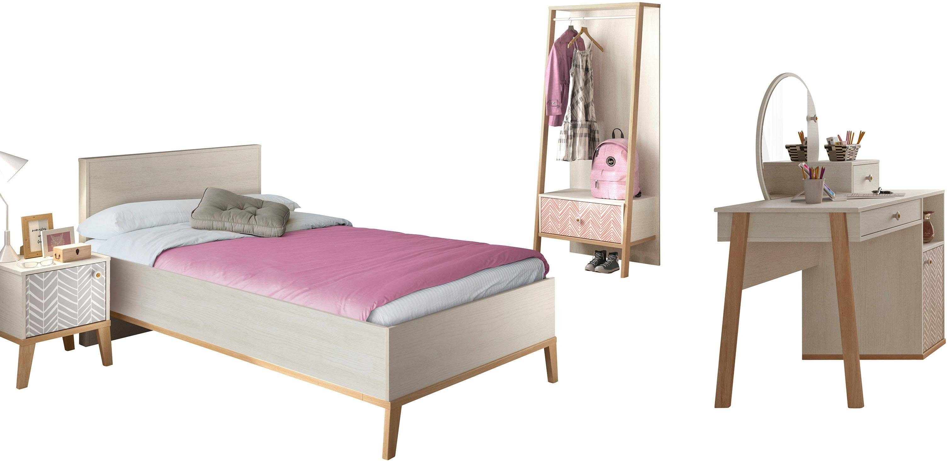 Gami Jugendzimmer-Set Alika, (Set, 5-St., Kleiderständer, Bett, Nachttisch, Schreibtisch)