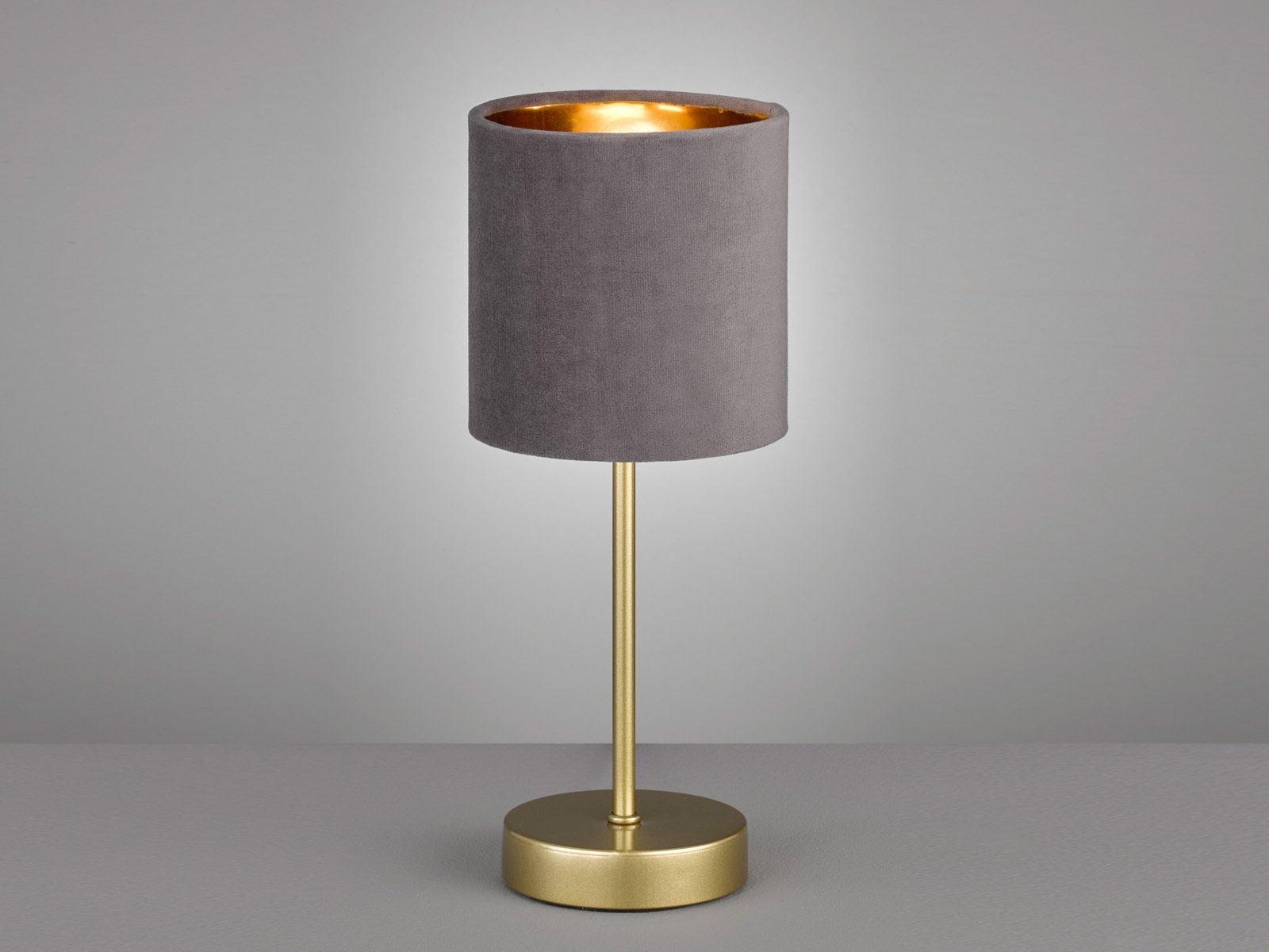 meineWunschleuchte LED Nachttischlampe, Dimmfunktion, LED wechselbar, Warmweiß, ausgefallen-e Design-er mit Samt Lampenschirm Grau Gold-en, H: 34cm