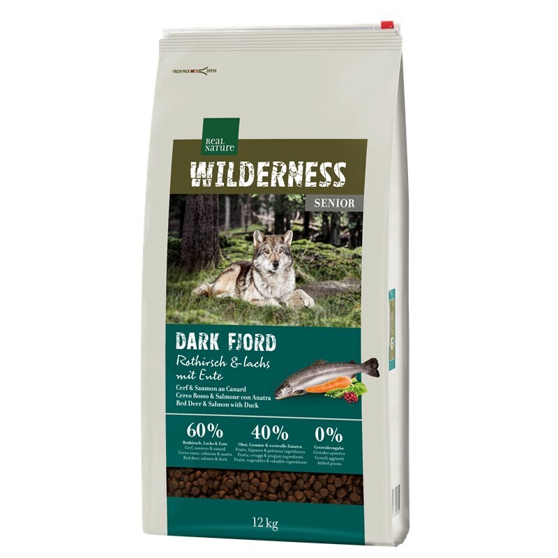 REAL NATURE Hundetrockenfutter REAL NATURE WILDERNESS Senior Dark Fjord Rothirsch & Lachs mit Ente 12 kg