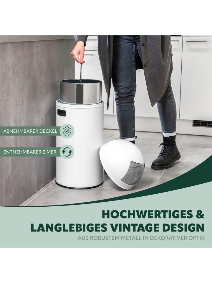 eluno Mülleimer 35 Liter Edelstahl weiß günstig kaufen onesize