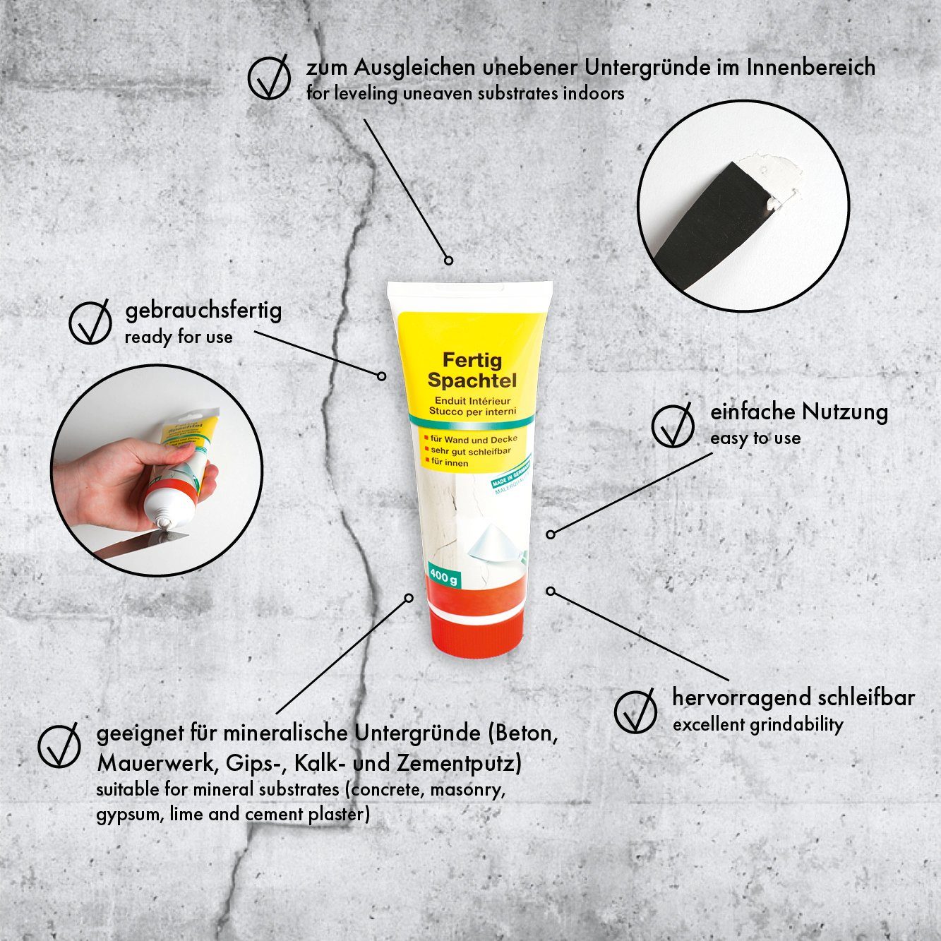 A.S. Création Fertigspachtel 909014 für innen, zum Ausbessern und Glätten, 400 g