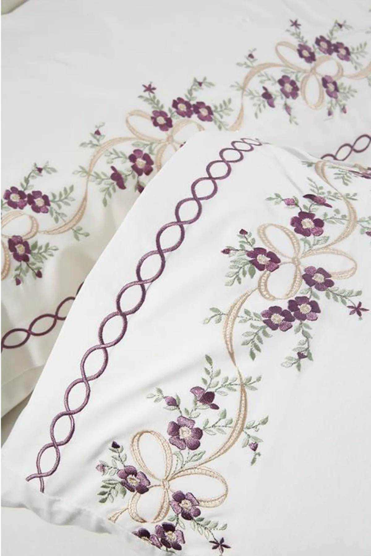 Çeyiz Diyarı  Nevruz besticktes 6-teiliges Bettbezug-Set aus 100 % Baumwolle, Creme