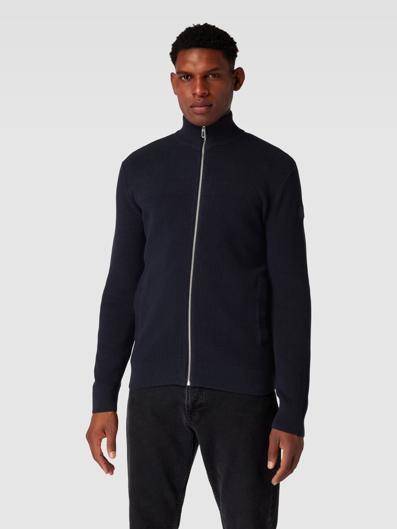 Strickjacke mit Stehkragen in marineblau meliert