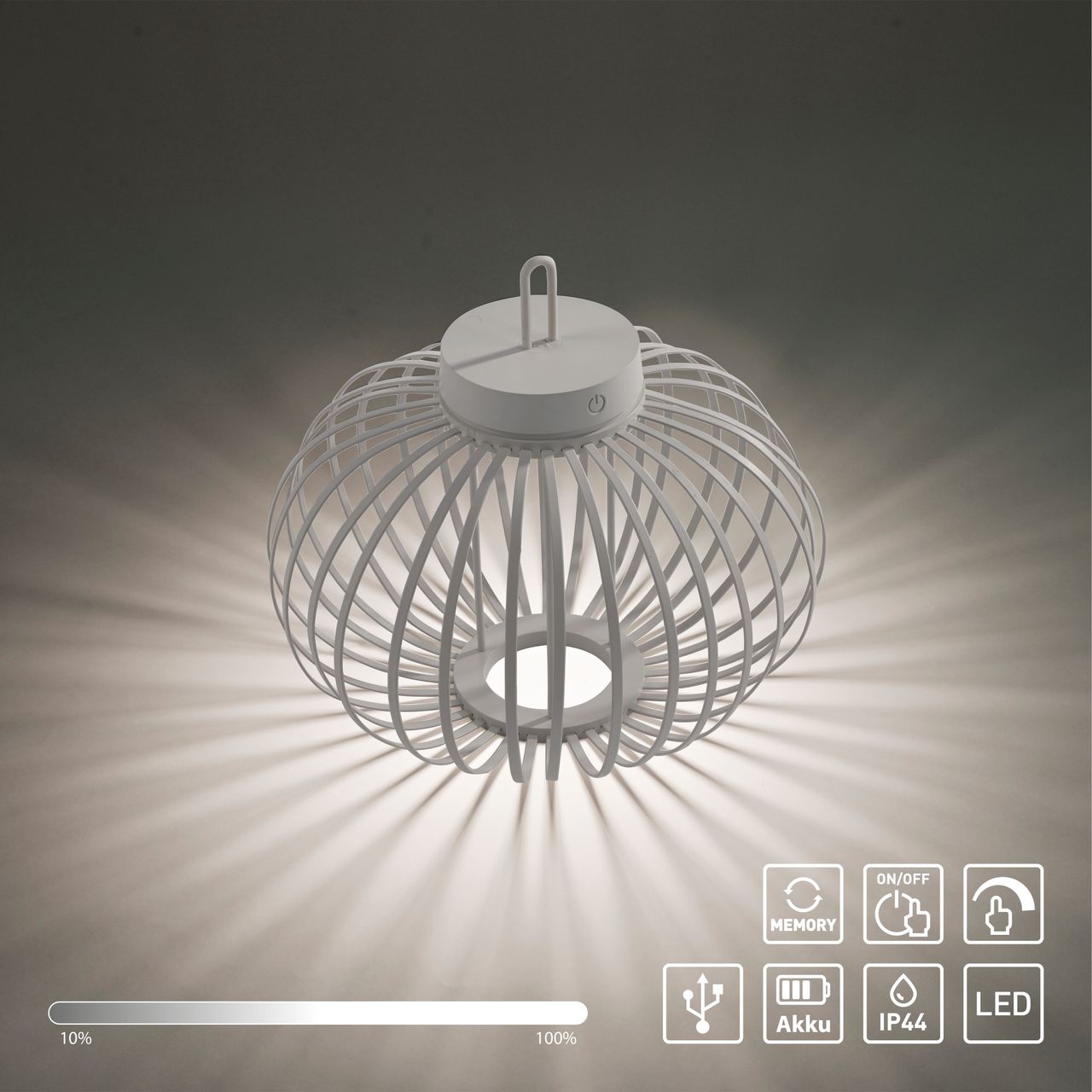 JUST LIGHT Akku Pendelleuchte AKUBA, 1x LED-Board/1,50Watt/2700Kelvin, IP44, Greige