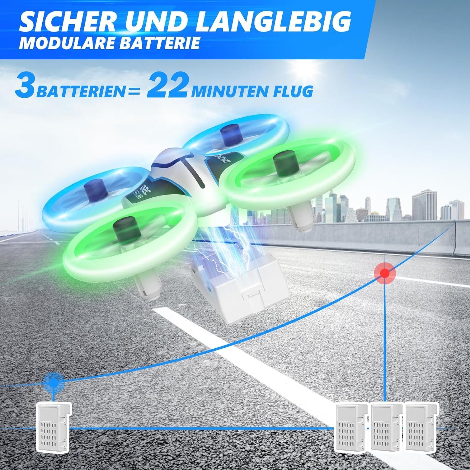 AVIALOGIC Drohne (720p, Kinder-Drohne: 720P Kamera 3 Akkus 21 Min Flugzeit)