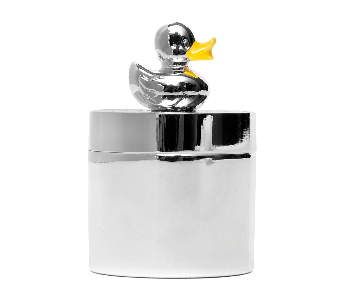 Brillibrum Zahndose Milchzahndose versilbert Zahndose mit kleinem Entchen Zahndöschen Dose für Milchzähne Taufgeschenk Lockendose Dose Schatulle Ente Silber