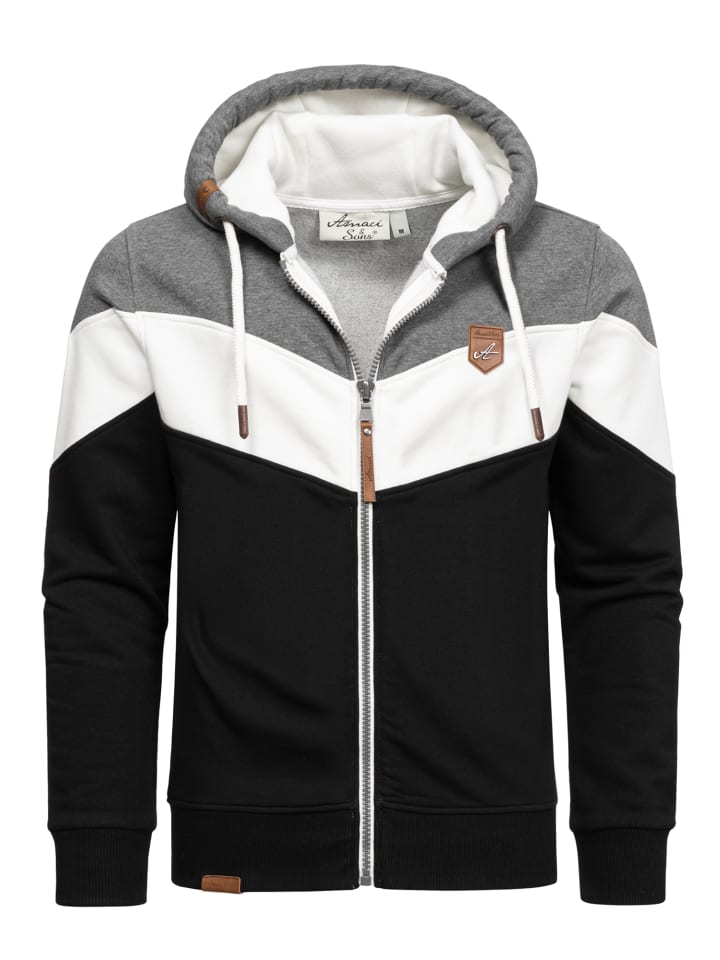 Amaci&Sons Sweatjacke im Block-Design ARDMORE in Anthrazit/Weiß/Schwarz günstig kaufen