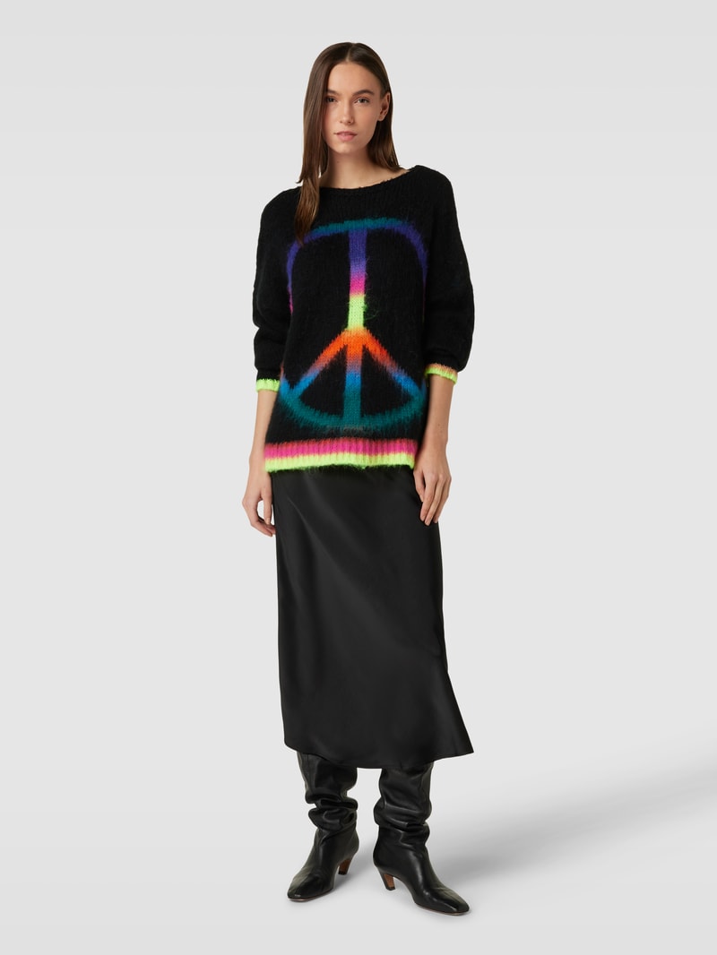 Strickpullover mit Motiv-Print Modell 'RAINBOW PEACE' in black