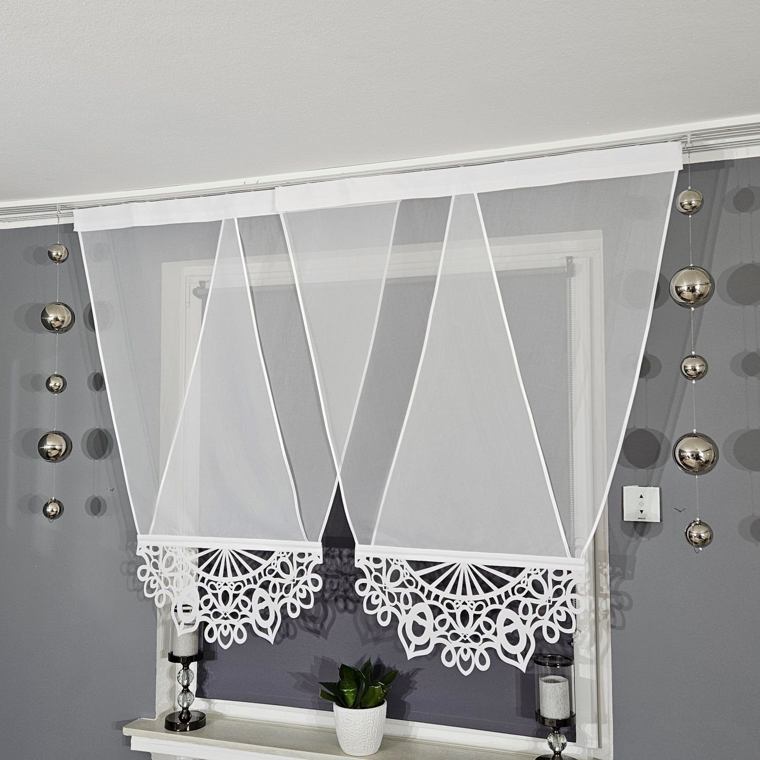 Schiebegardine 2er V Panel Voile Klassik, Gardinen by Justyna, Kräuselband (2 St), transparent, Moder, Panelgardine, Paneele, Fertiggardine, Scheibengardine, Fensterdeko