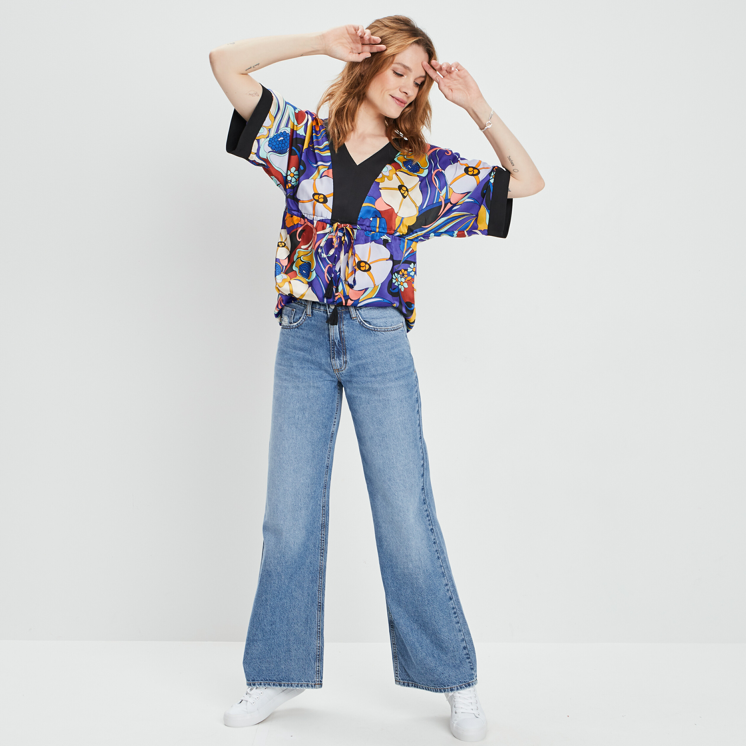 Blouse fluide avec cordon de resserrage violet femme | La Halle