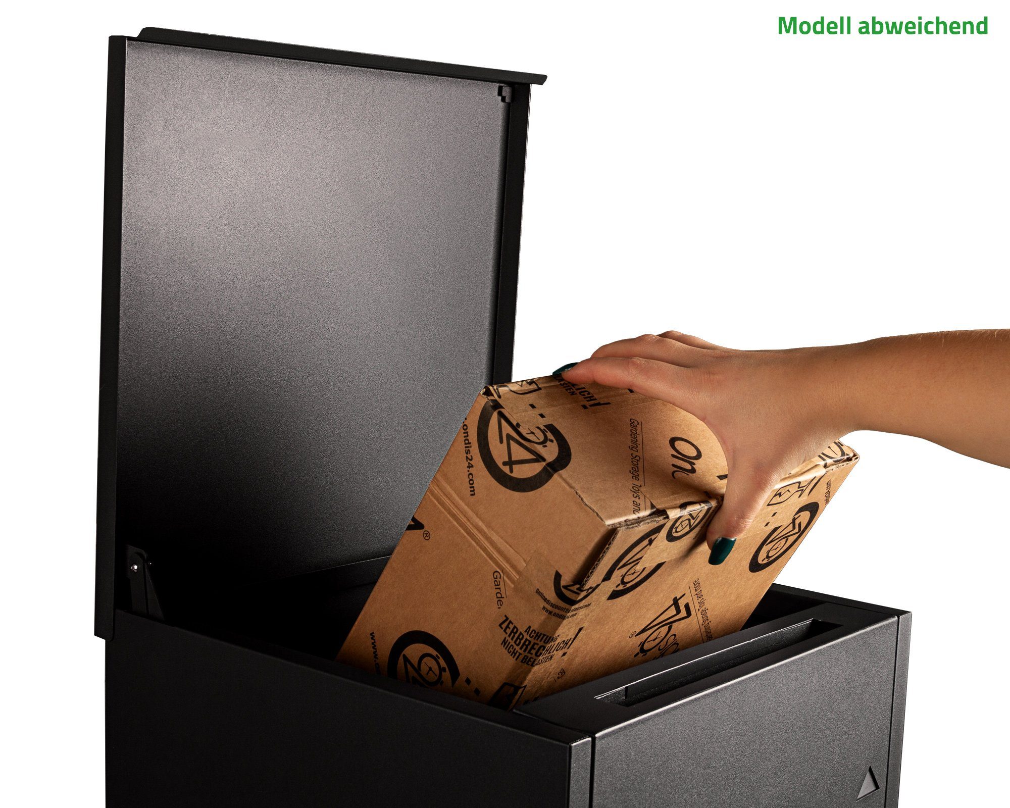 ONDIS24 Paketbox Postbox Briefkasten für Pakete, Päckchen, Warensendungen und Briefe mit Paketsafe, Edelstahl, pulverbeschichtet, rostfrei, galvanisiert, mit Gasdruckfedern