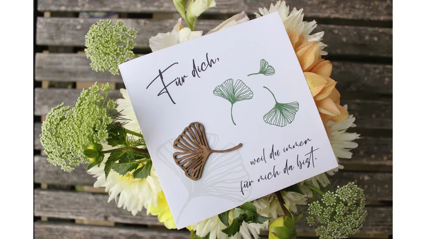 Grußkarte Druck mit Holzschriftzug Ginkgo für dich
