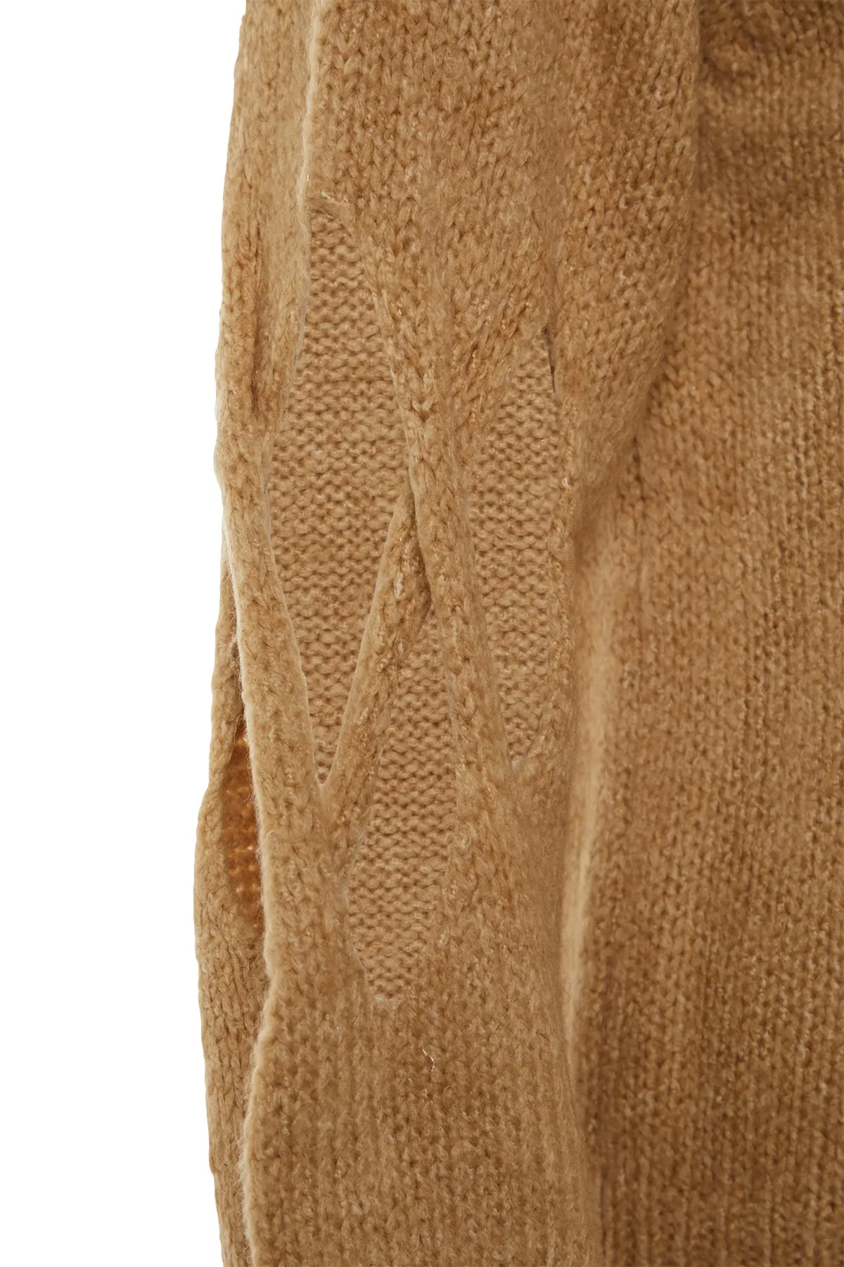 Trendyol Collection  Beiger Strickpullover mit weichem Strukturmuster, Stehkragen, Fenster-/Ausschnittdetail TWOAW22KZ0214
