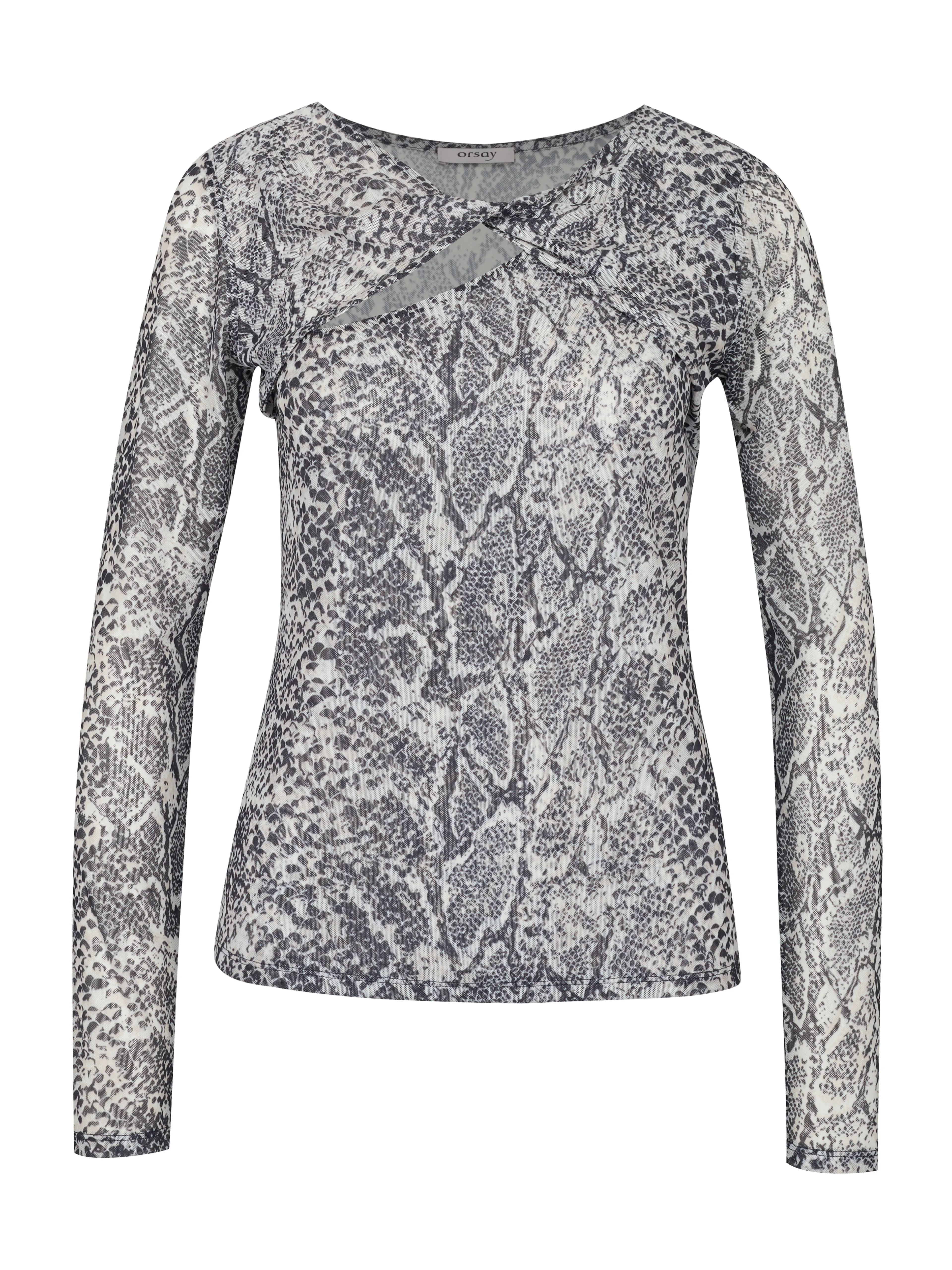 Schwarzes gemustertes Damen-T-Shirt mit langen Ärmeln ORSAY