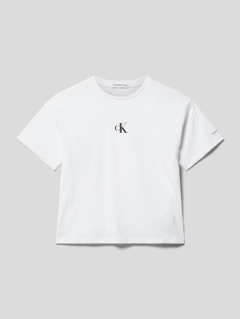 T-Shirt mit Label-Print Modell 'BOXY' in weiß
