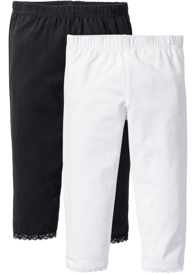Mädchen Caprileggings mit Spitzensaum (2er Pack)