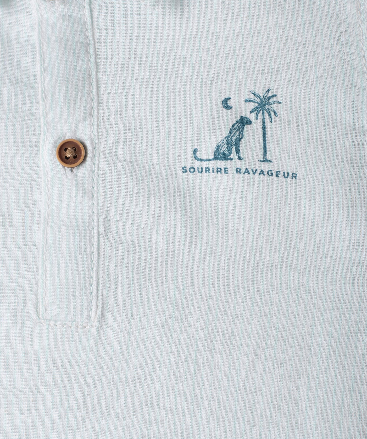 Chemise bébé Garçon à manches courtes en lin/coton bleu | GEMO