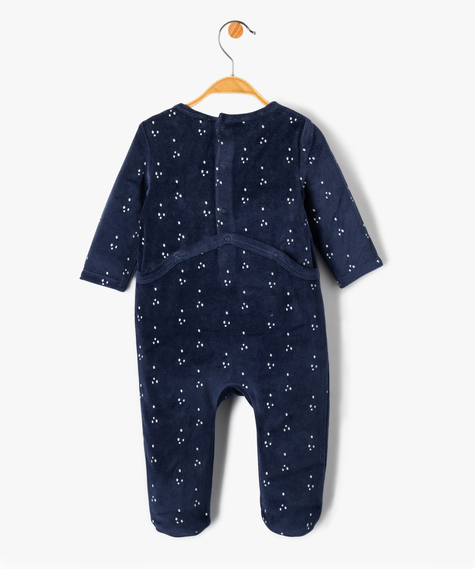 Pyjama bébé en velours imprimé dino avec ouverture pont-dos marine | GEMO