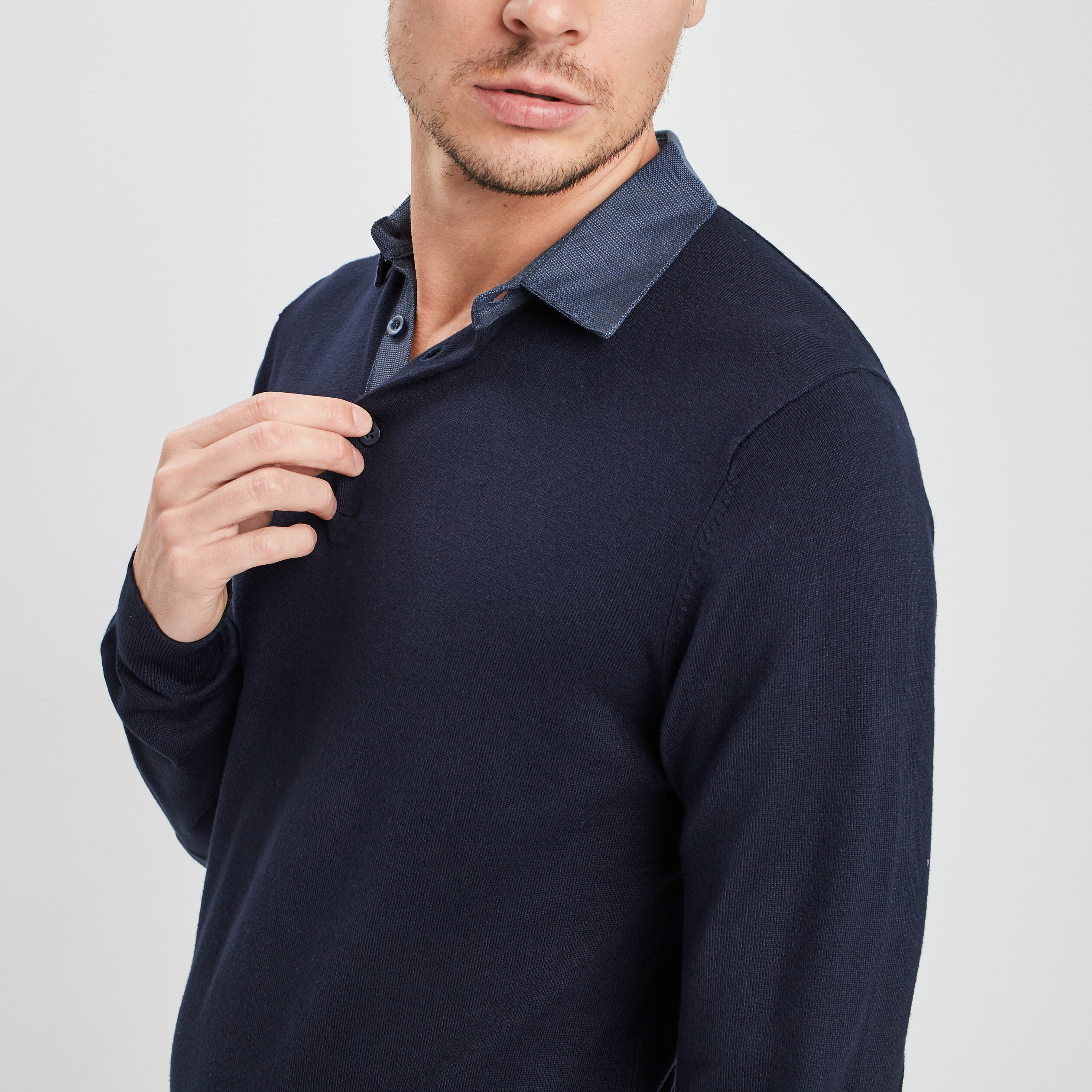 Pull avec col polo bleu marine homme | La Halle