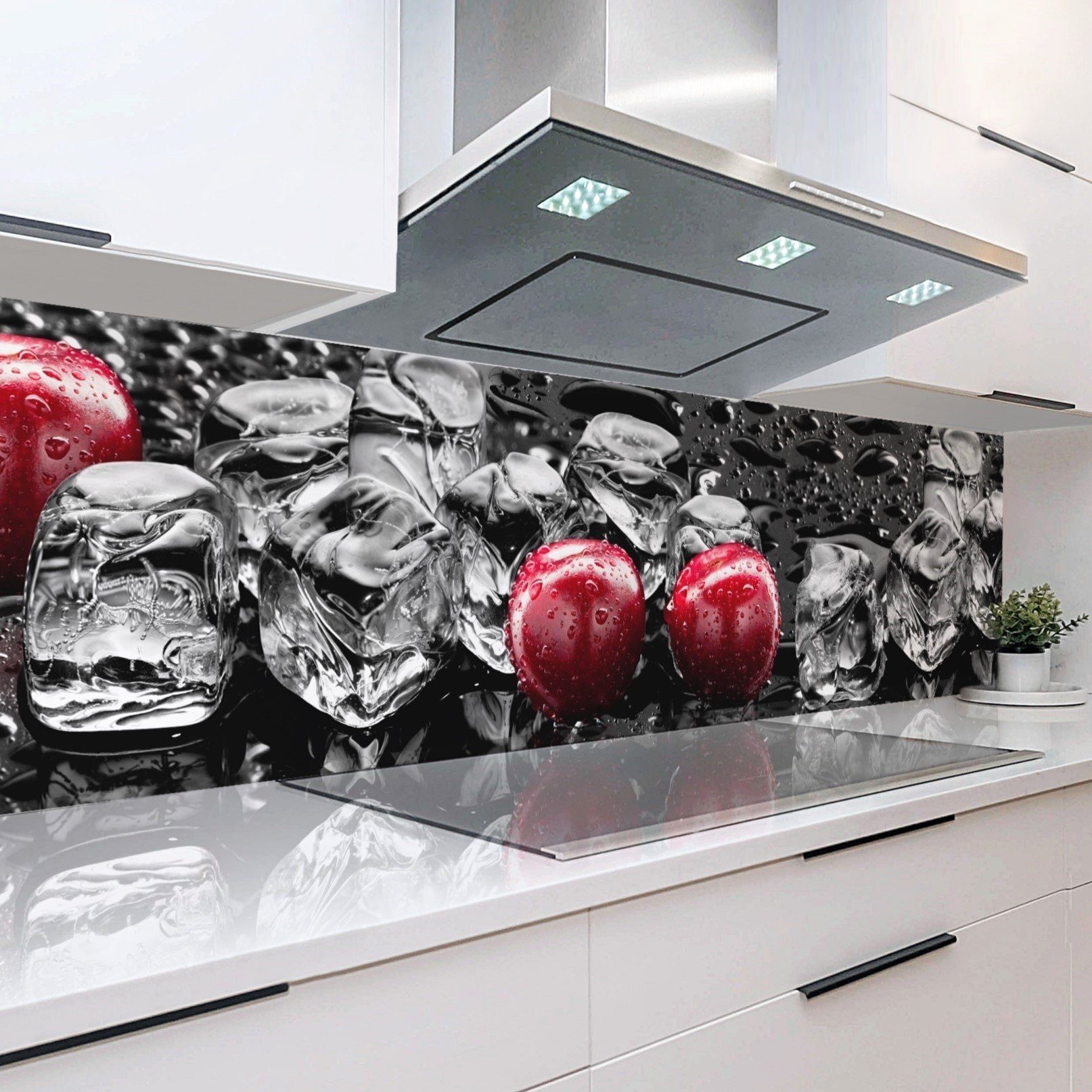 Rodnik Küchenrückwand Eiswürfel und Kirschen, ABS-Kunststoff Platte Monolith in DELUXE Qualität mit Direktdruck