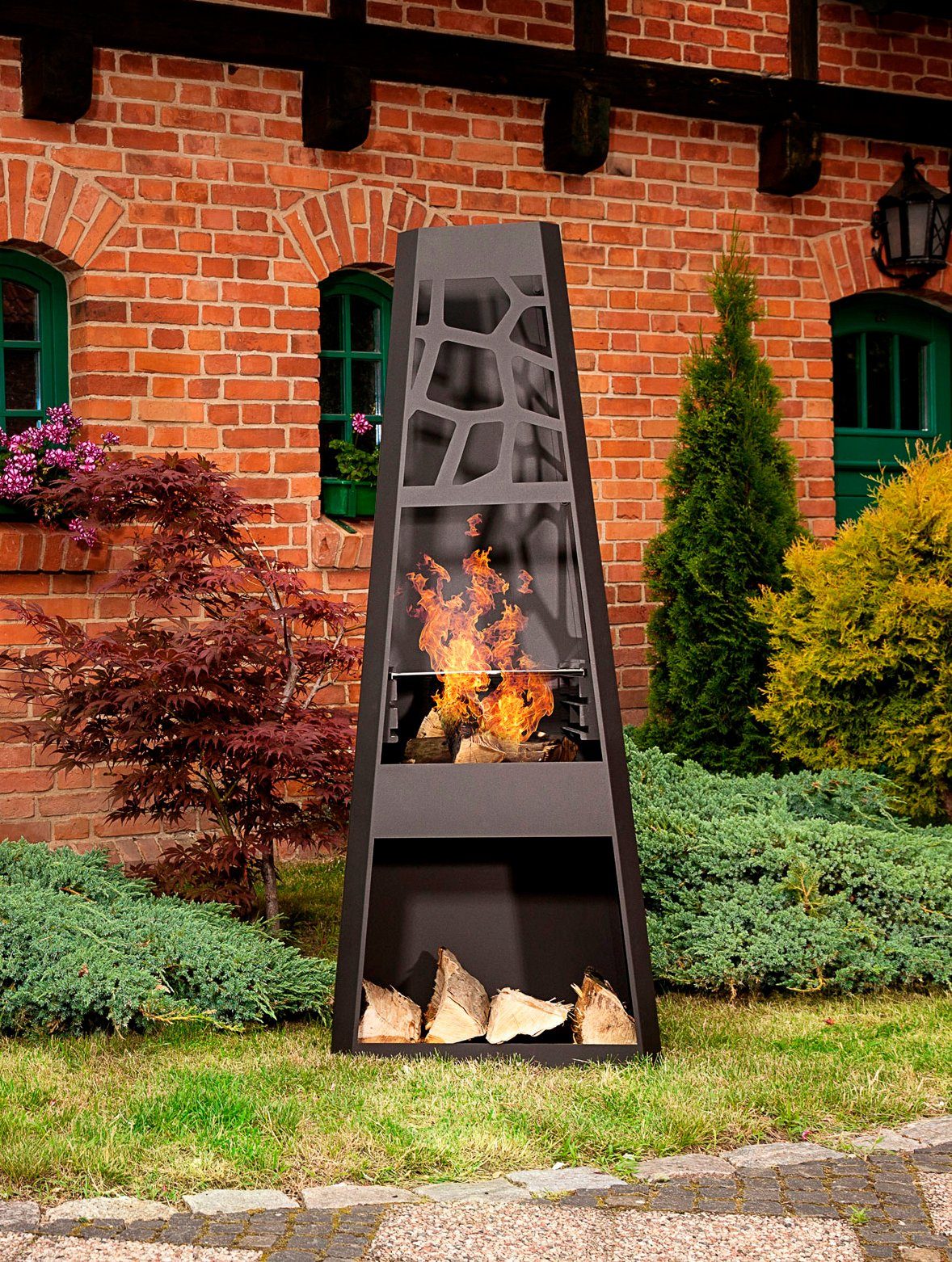 dobar Feuerstelle XXL, Gartenkamin, BxLxH: 57,5x38x148 cm, inkl. Grillrost