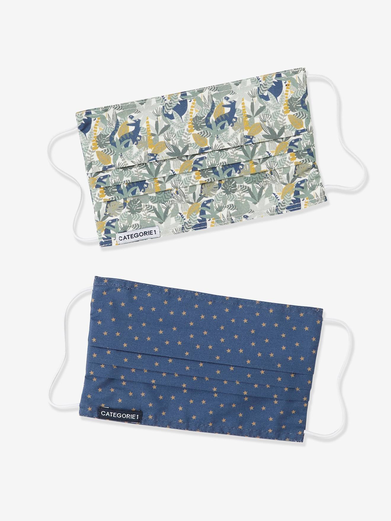 Lot de 2 masques lavables imprimés Catégorie 1 garçon ivoire imprimé