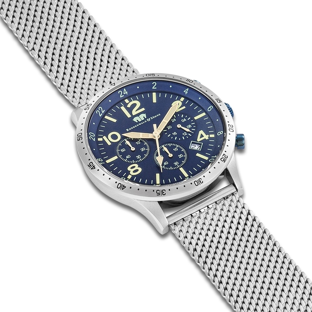 Rhodenwald & Söhne Chronographe Flight Captain en Argent Acier inoxydable en Argent Montre