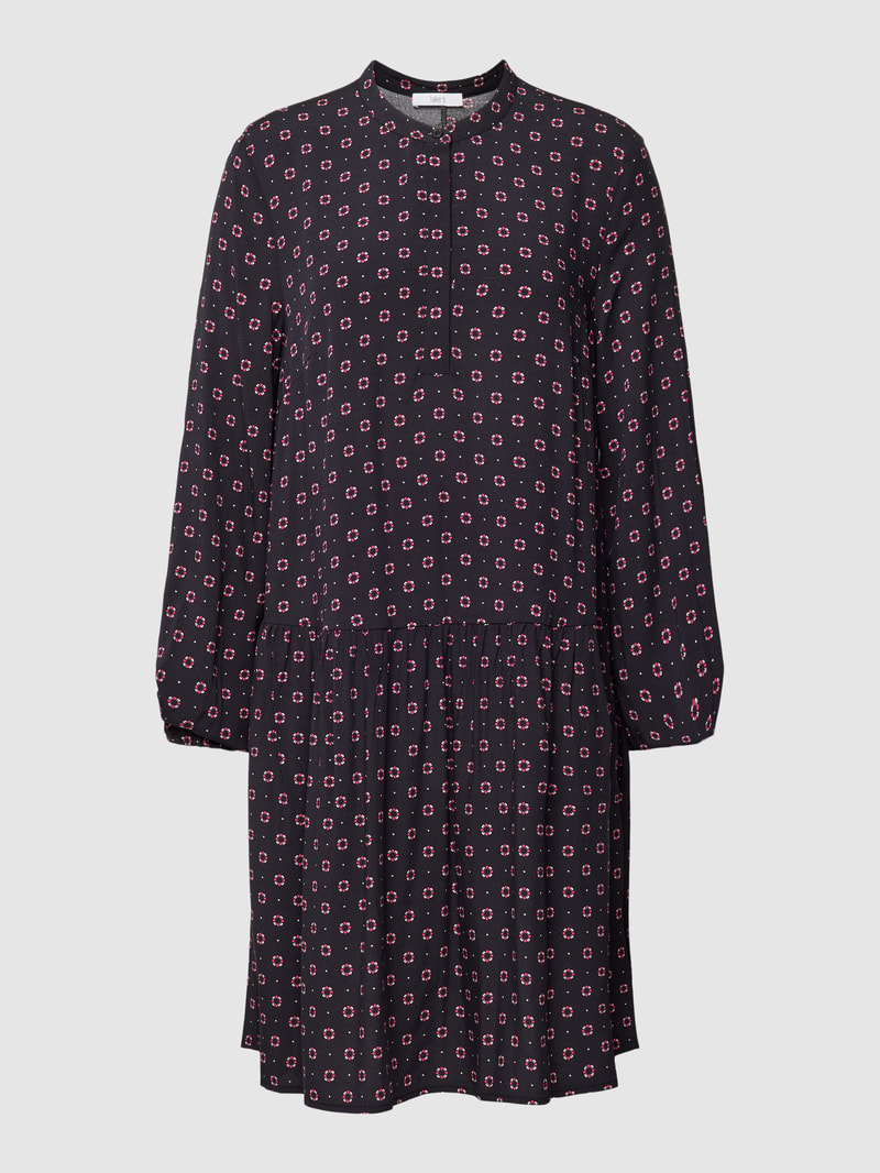 Knielanges Kleid mit floralem Allover-Muster in schwarz