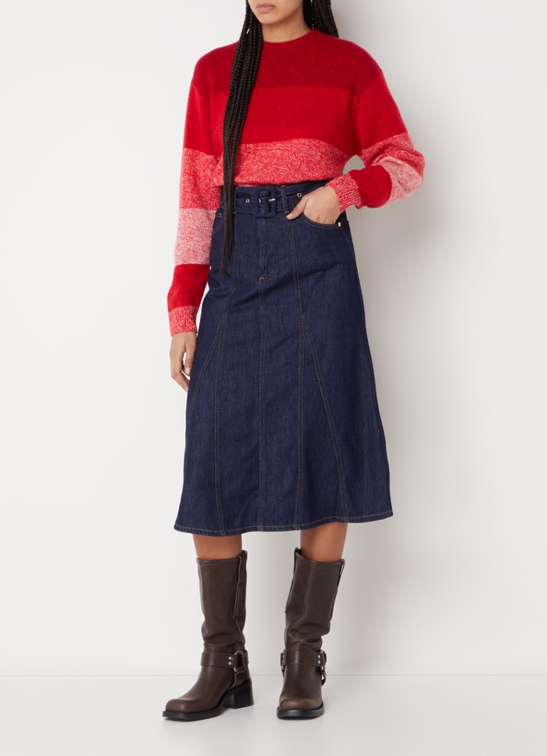 Fustă midi din denim Dakota de la ba&sh, cu curea.