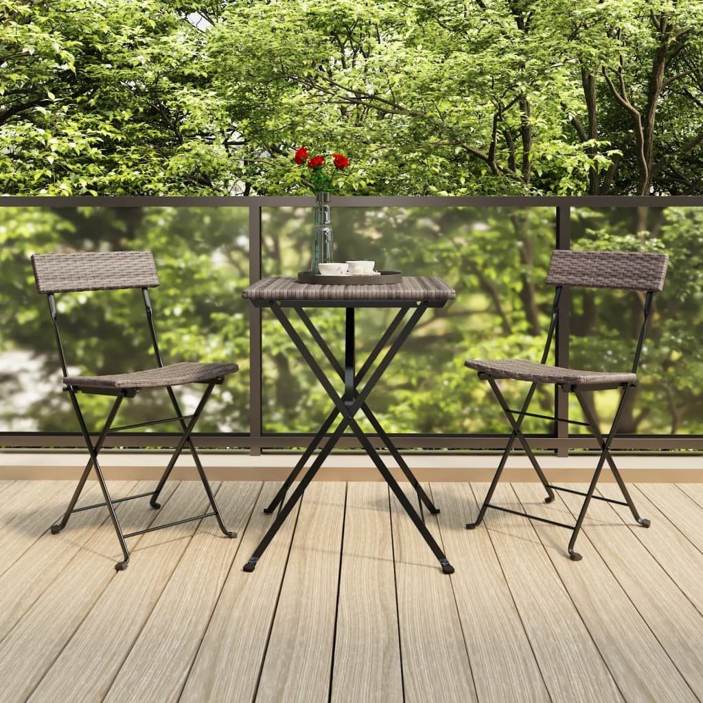 vidaXL Gartenlounge-Set 3-tlg. Bistro-Set Klappbar Grau Poly Rattan, (3-tlg)