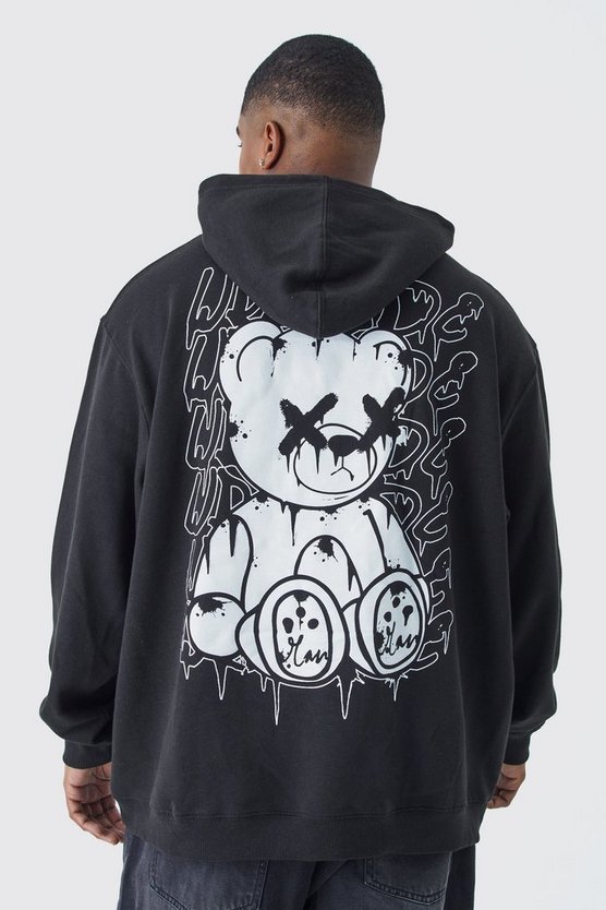 Plus Hoodie mit Worldwide Teddy Print
