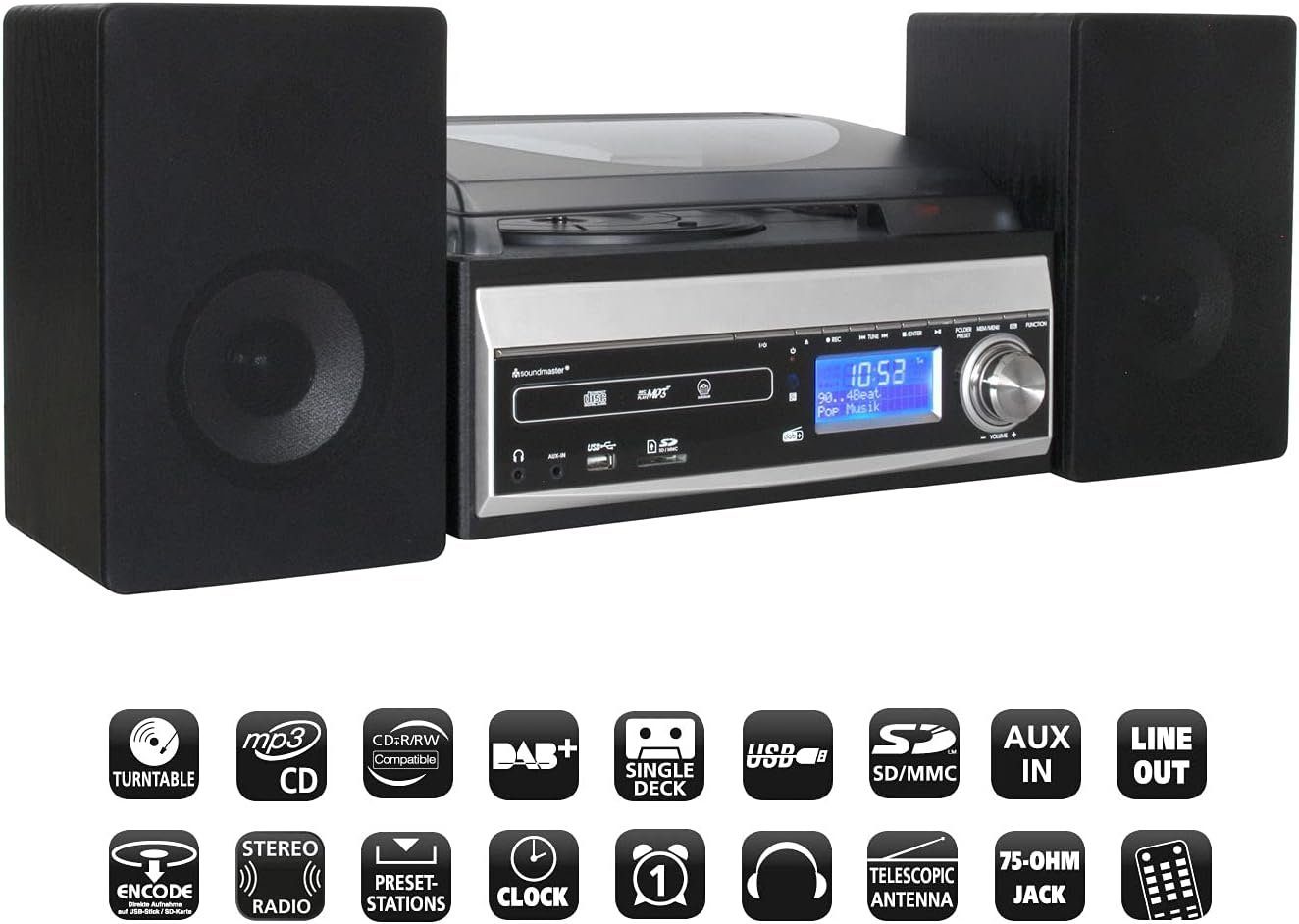 Soundmaster MCD1820SW DAB FM Music Centre CD Record Player USB SD Encoding Stereoanlage