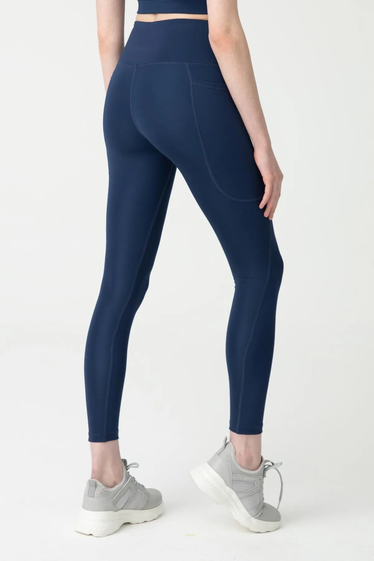 LOS OJOS  Marineblaue Mono-Sportleggings mit hoher Taille und doppelten Taschen