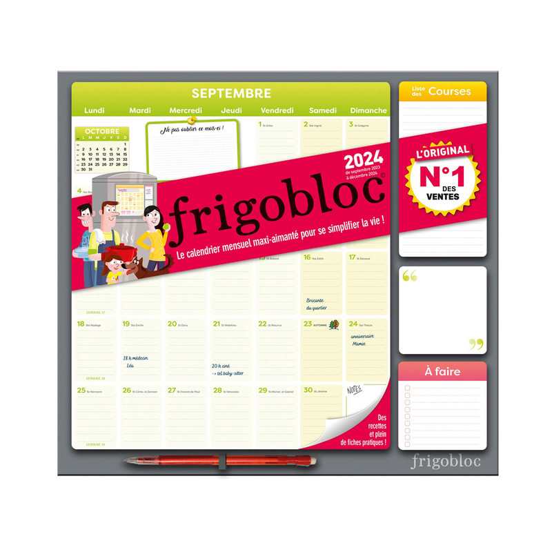 Frigobloc mensuel 2024, calendrier d'organisation familiale de septembre 2023 à décembre 2024 - Play Bac