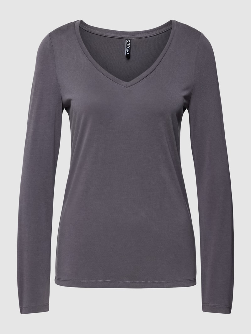 Longsleeve mit V-Ausschnitt Modell 'KAMALA NEW' in rauchblau