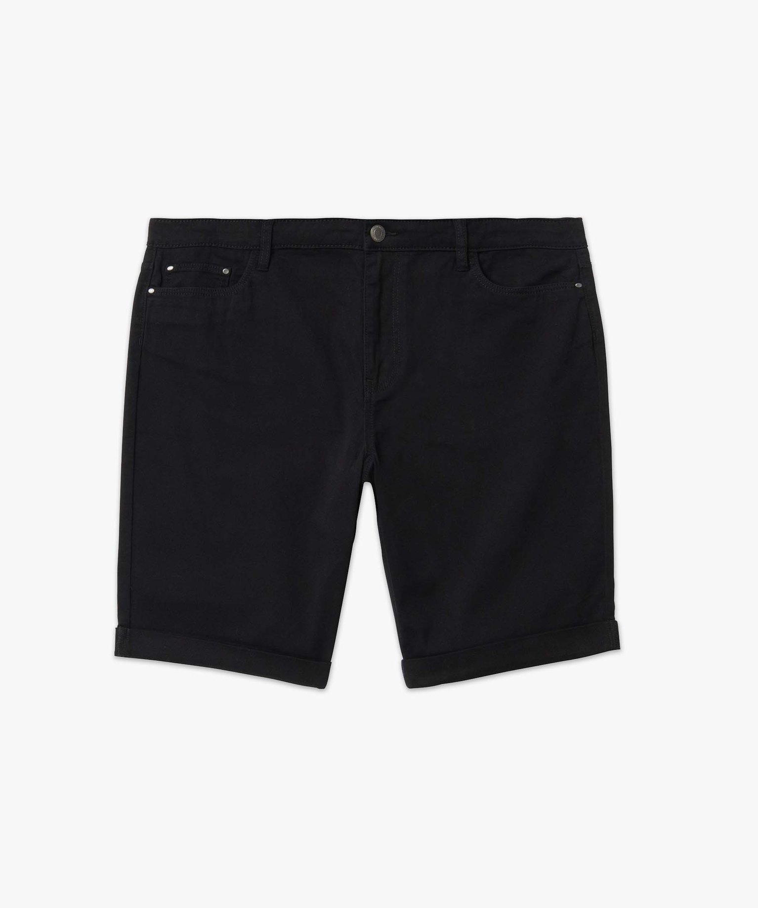 Bermuda femme grande taille à revers en coton stretch noir | GEMO