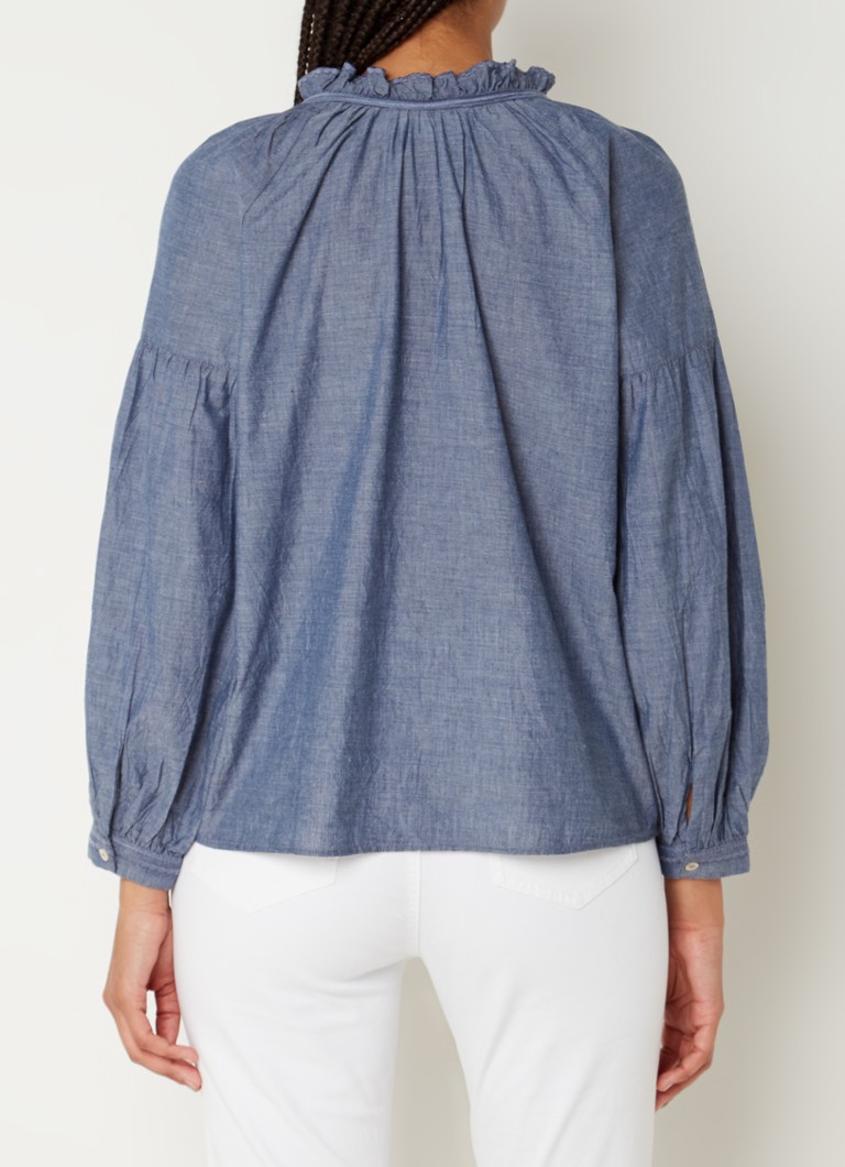 Gerard Darel Adele chambray tunic with bow collar