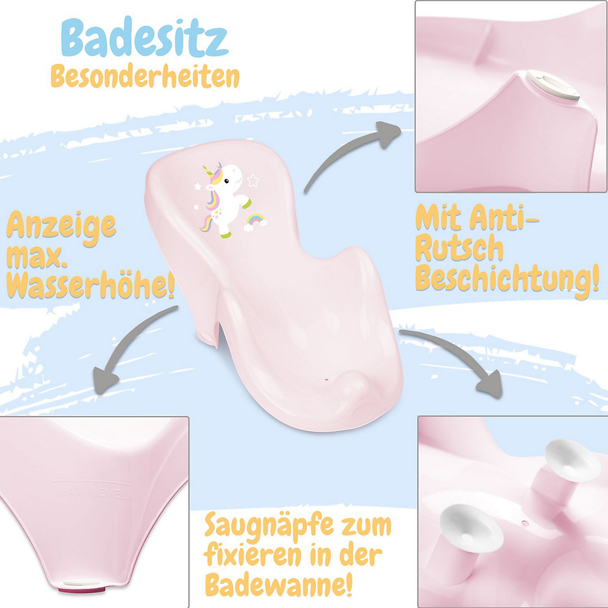 Babybadesitz mit Anti-Rutsch Funktion - Sitz für Babywanne