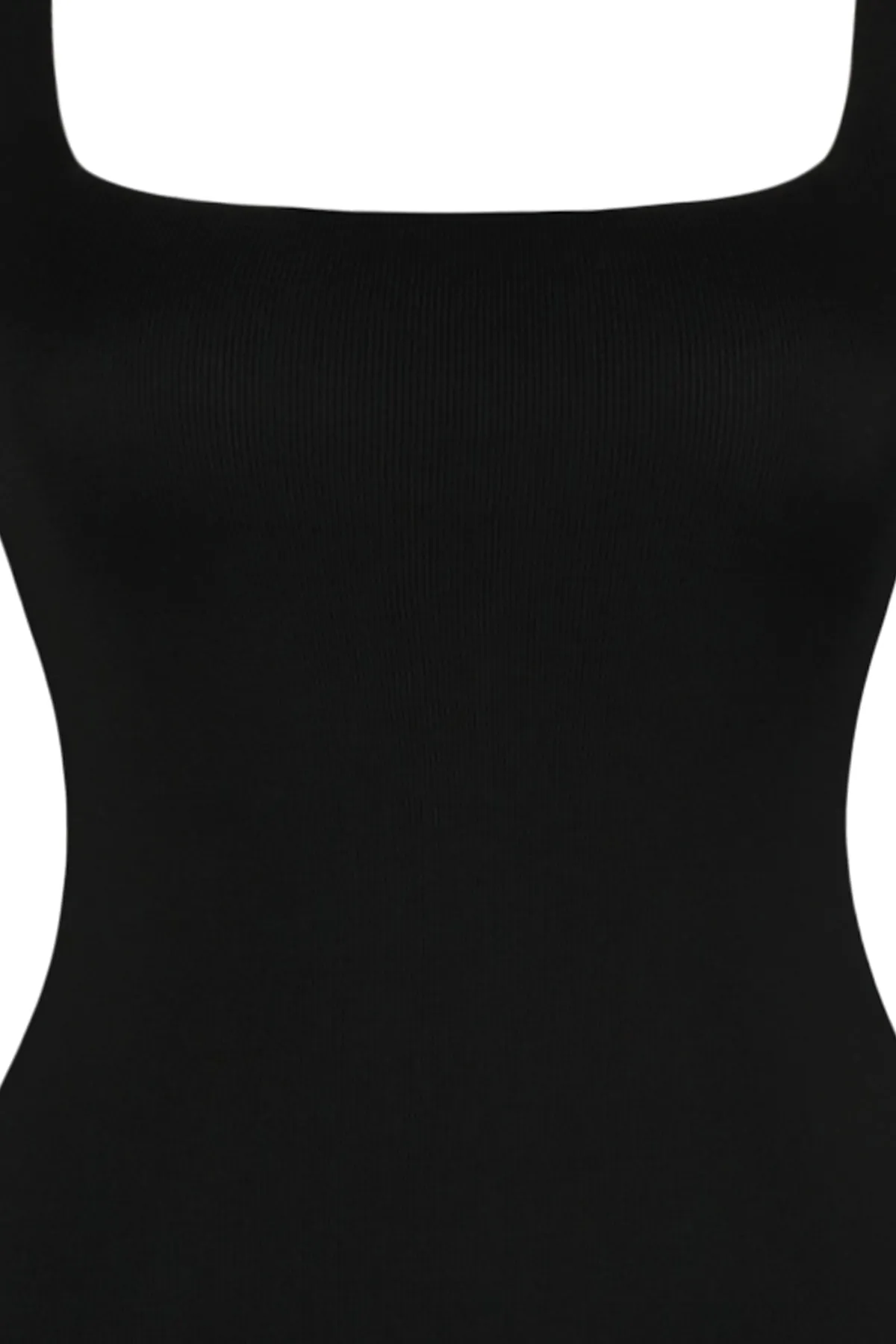 Trendyol Curve  Schwarzes, figurbetontes, dünnes Strickkleid mit Riemchenmuster TBBAW23AH00024