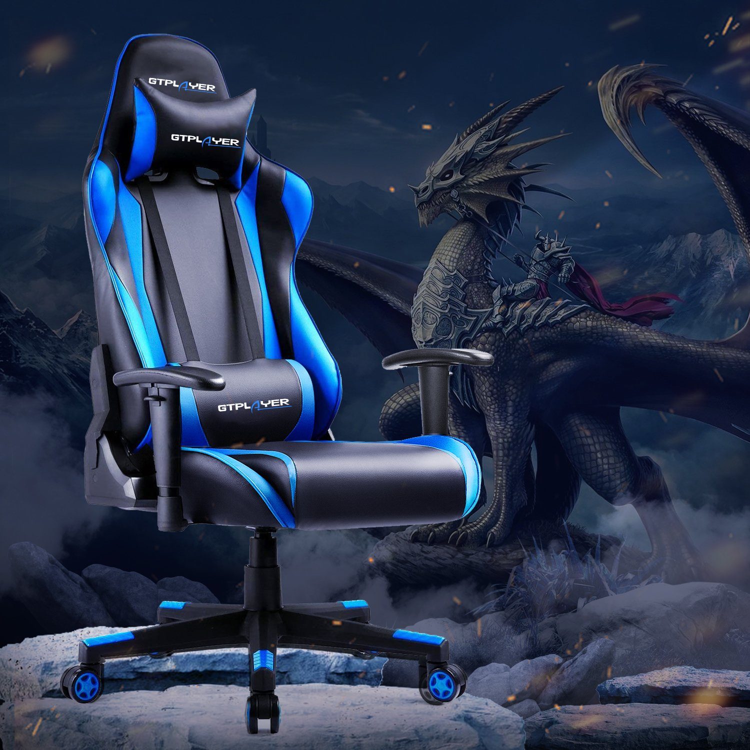 GTPLAYER Gaming-Stuhl Bürostuhl Gaming Stuhl Gaming Sessel ergonomischer Gamer Stuhl, bis 150 kg belastbar, Neigungswinkel 90°-165°