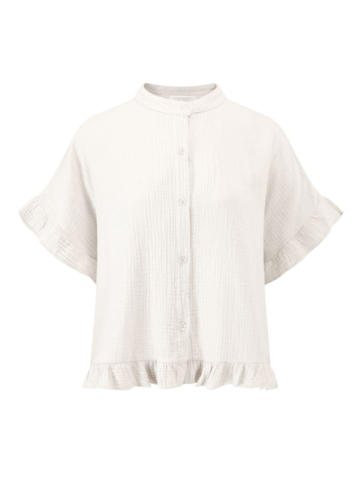 SASSYCLASSY Musselin Bluse mit Rüschensaum in Hellbeige günstig kaufen