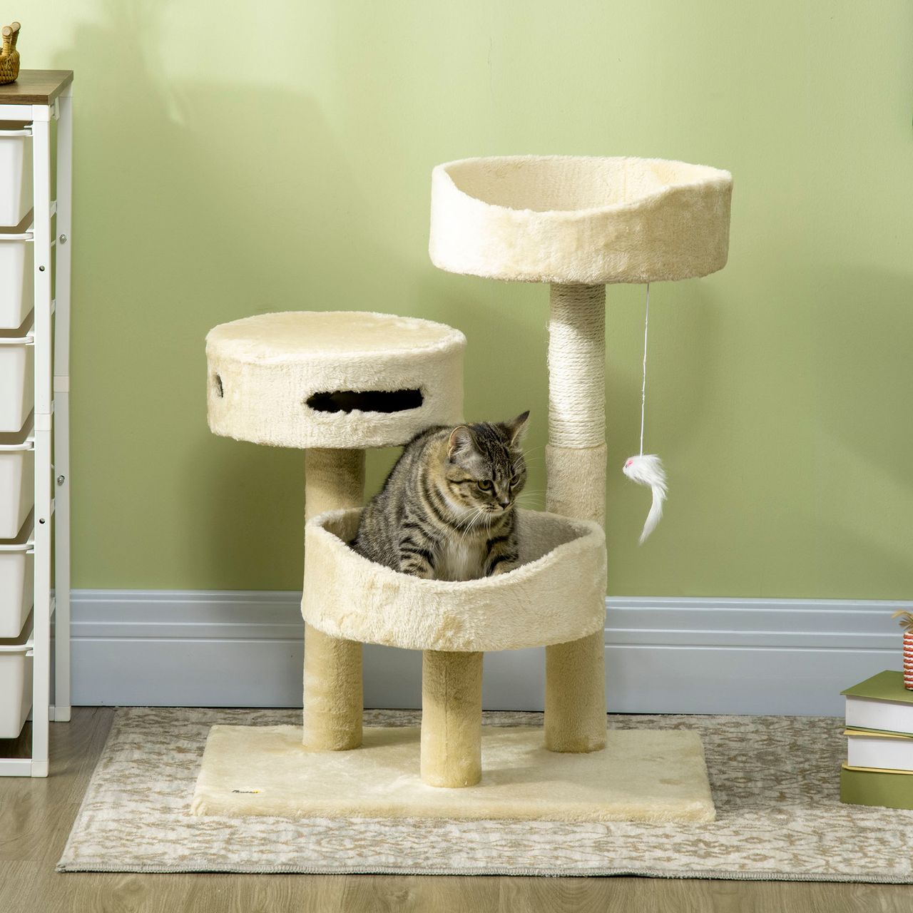 PawHut Kratzbaum, 70 cm, Kletterbaum mit Katzenbett, Katzenbaum, Katzenkratzbaum