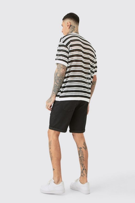 Tall schwarze Slim-Fit Jeansshorts