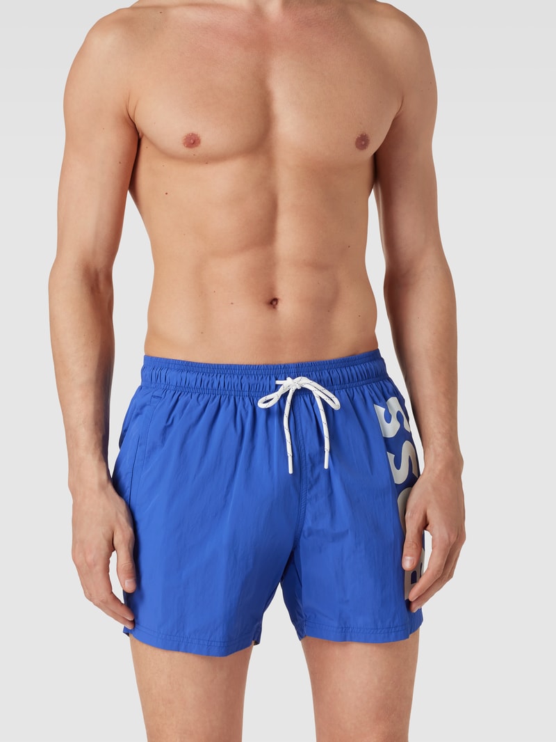Badehose mit Label-Print Modell 'Octopus' in royalblau